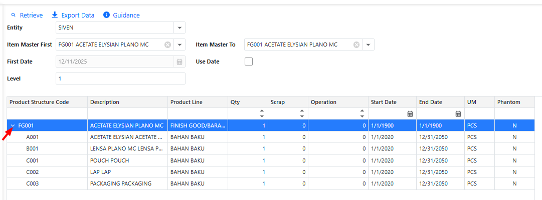 product-structure-report-level-1